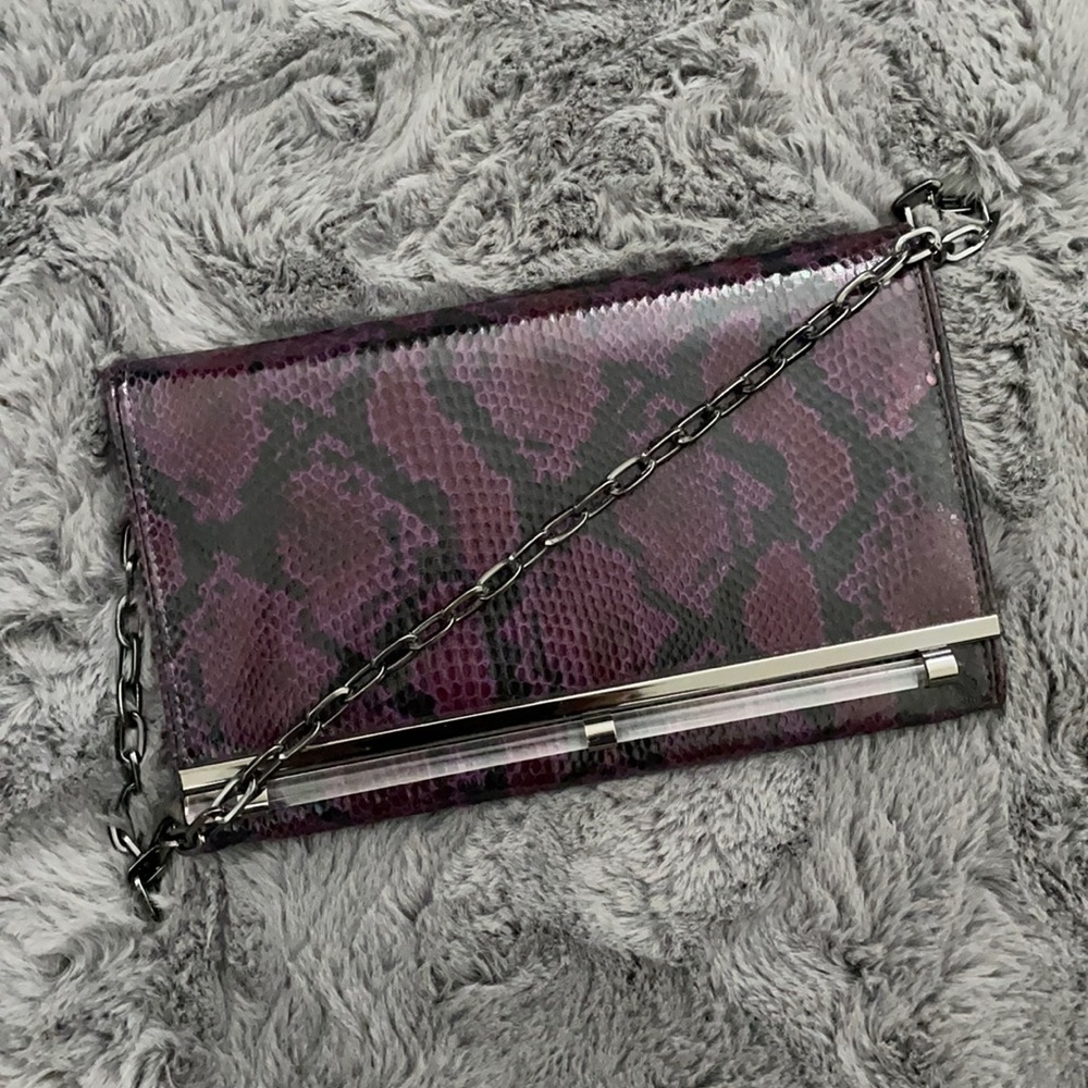 WHBM Amethyst & Black Snakeskin Clutch with Chain